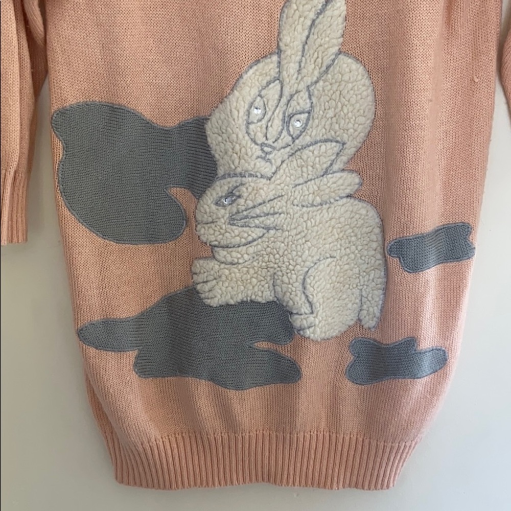 VINTAGE 80s Adolfo Pink Bunny Tunic Sweater - Picture 3 of 8